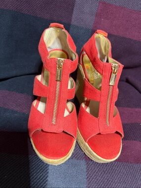 MICHAEL Michael Kors Red Zip Front Espadrille Wedges